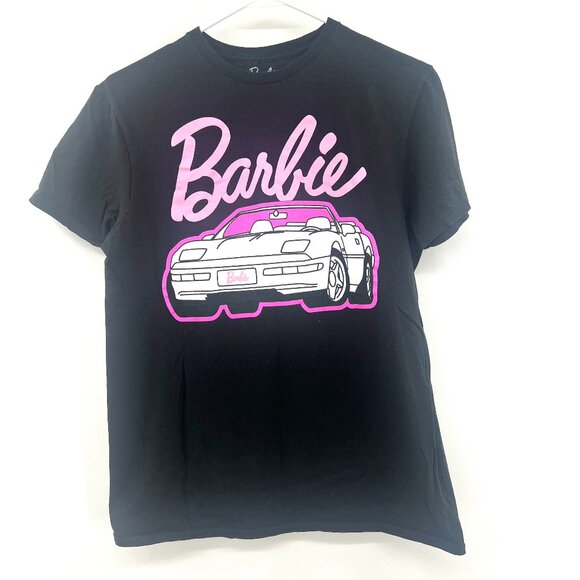 Barbie Black Pink Car Graphic Tee T-Shirt Women's Medium - Picture 1 of 3